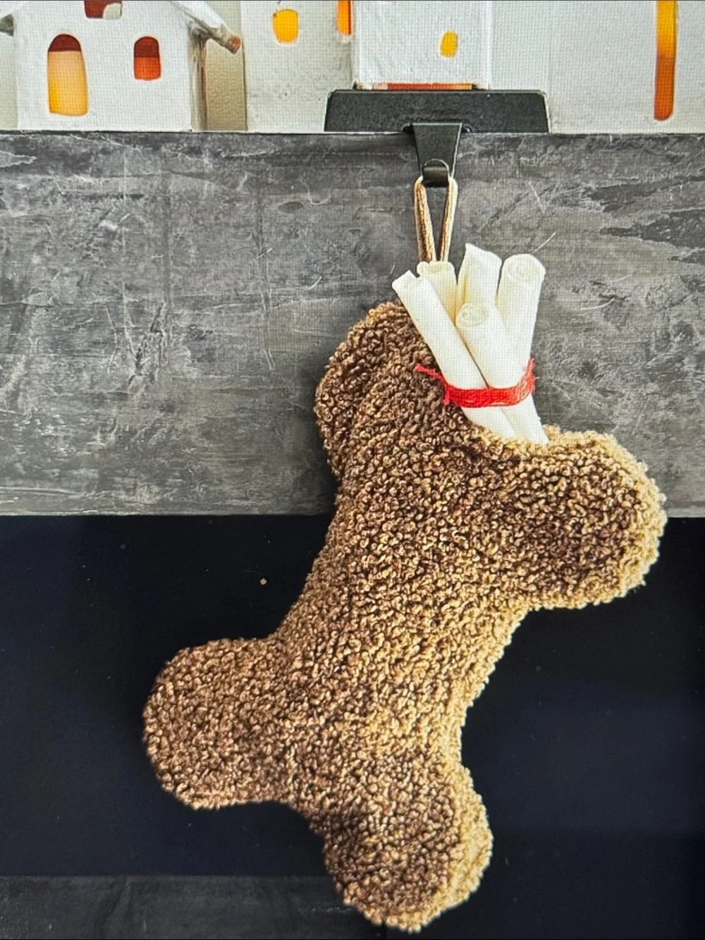 Cozy teddy faux fur bone pet stocking cat dog